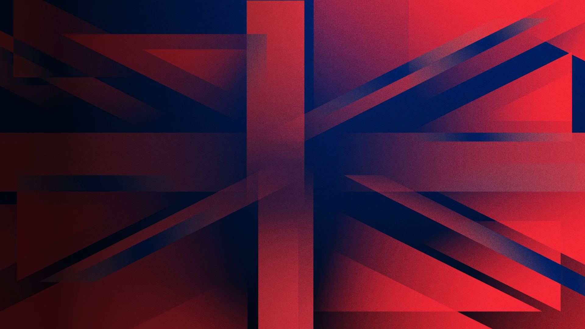 Abstract geometric design resembling a stylized Union Jack flag in red and blue tones.